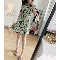 Fresh oxygen sense summer thin loose green ginkgo leaf print lace cool ginkgo chiffon dress