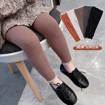 Spring Autumn Season Childrens Slim Fit Pants Girl Lace Pit Bar Elastic 100 Lap Long Pants Outside Wearing Pure Color Skintight Pants