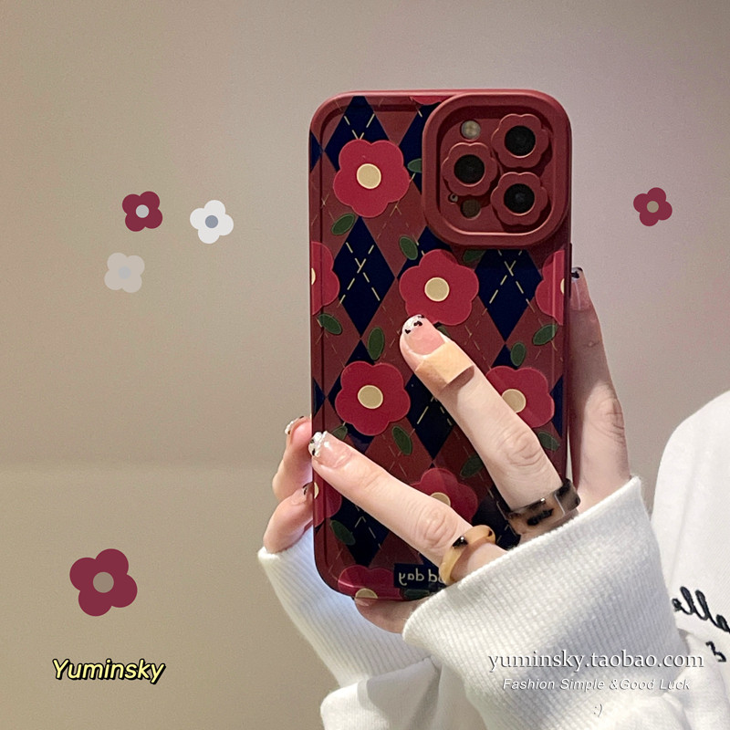 2022 New Year applies to Apple 12promax mobile phone protection shell magenta red flowers Advanced sense iphone13promax Soft silicone cover ip11 12