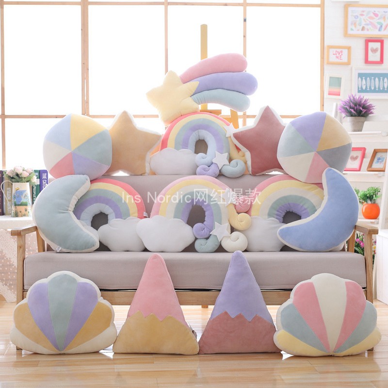 ins net red bursting with rainbow crown Pillow Cushions Nordic Wind Stars Moon Girl Hearts Headboard Floating Window Trim-Taobao