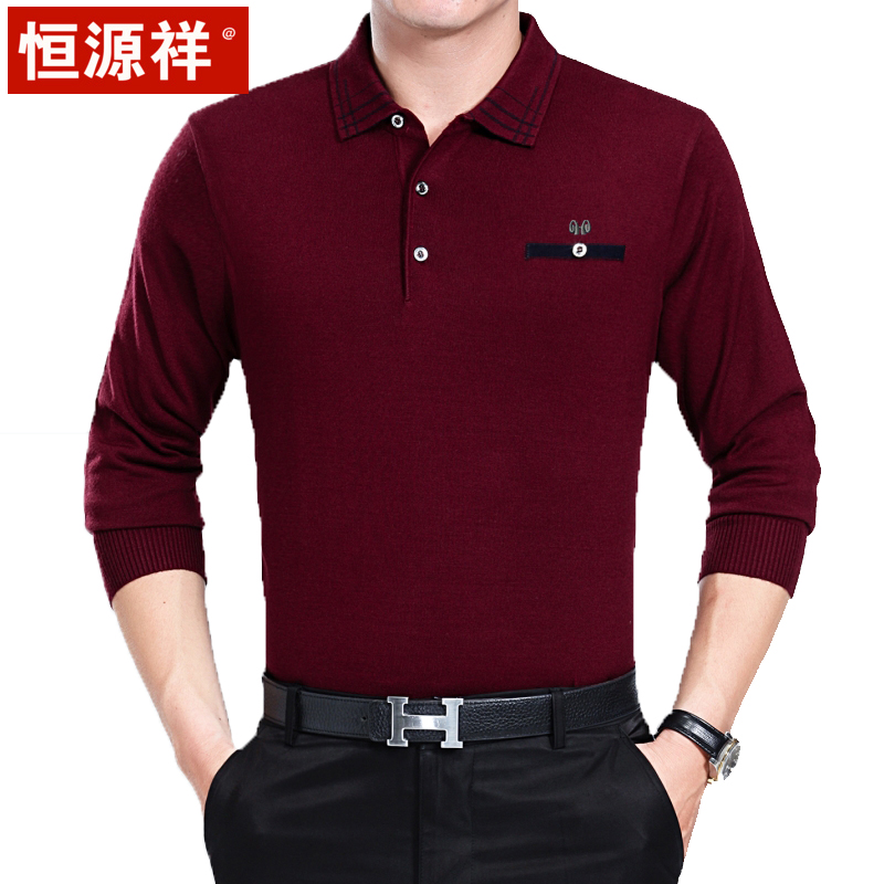 ve áo T-shirt đáy len trung niên hàng dệt kim mỏng nam Hengyuanxiang của dài tay áo lỏng lẻo mùa xuân và mùa thu váy.