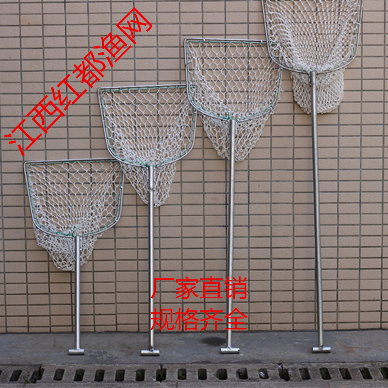 Iron handle fishing double frame scoop fishing net hand-woven nylon cotton line thick line fishing net pocket large object fishing net