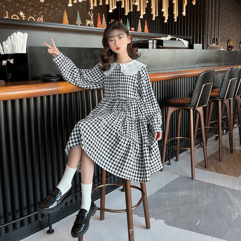 Girl Spring Clothing Dress 2022 New Internet Red CUHK Child Trendy Polenta Academy Wind Princess Skirt Children Skirt