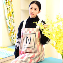 Fashion Nordic sleeveless thickened cotton and linen fabric blue powder geometric apron kitchen cooking Chinese restaurant oil-proof coverall