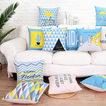 Nordic cotton linen pillow case clear sky blue geometric pillow office waist Pillow sofa cushion model pillowcase