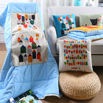 Pine House cartoon cat and house cotton and linen pillow is covered by car multi-function air conditioner covered by sofa cover blanket