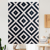 Nordic black and white door curtain thick cotton and linen decorative curtain curtain Geometric lattice curtain lattice hanging curtain fabric curtain free pole