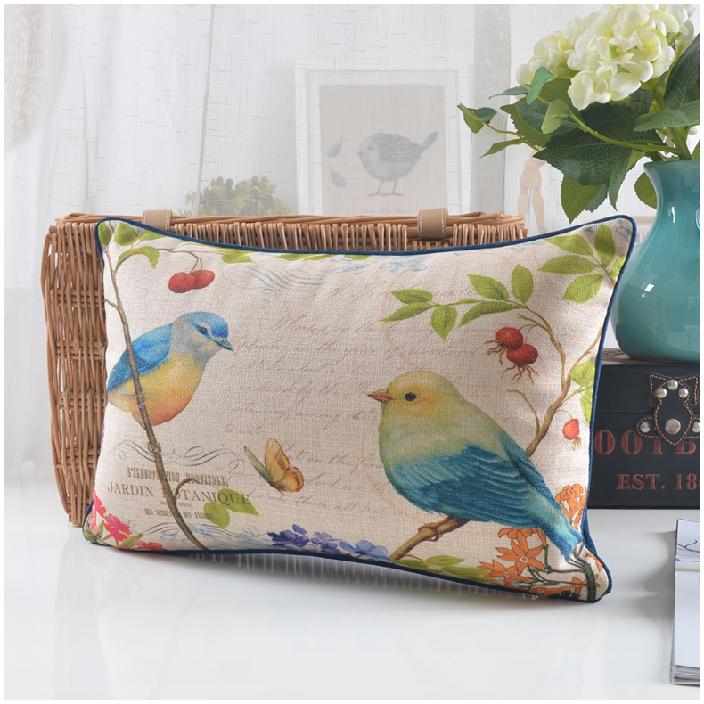 Mục vụ người Mỹ bốn mùa sofa gối bông và vải lanh dày hoa và chim đệm mô hình phòng với gối văn phòng gối thắt lưng - Trở lại đệm / Bolsters gối dựa lưng