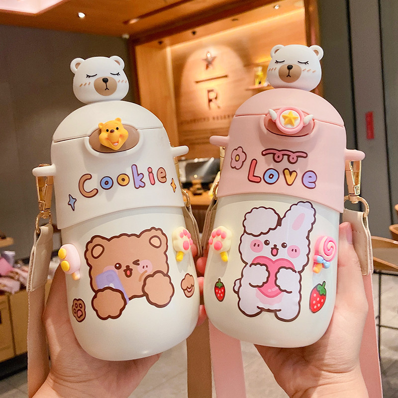 Children's insulated cup female portable straw water cup high face value inclinable satchel with cute large capacity kettle