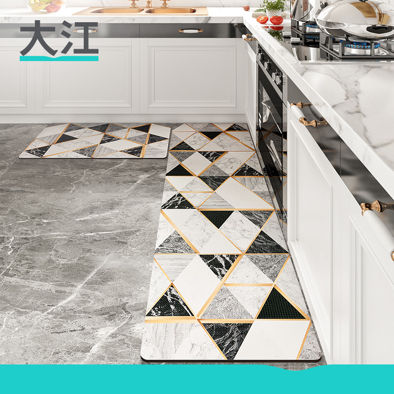 Dajiang Ground Mat North European Wind Network Red strip Kitchen Erasable free footbed Home Waterproof Oil Proof Carpet Leather Cushion