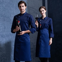 Синий национальный флаг с длинным рукавом+синий фартук+шляпа белого гриба