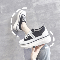  Canvas shoes womens casual trend new spring and autumn thick-soled muffin height-increasing white shoes 2021 all-match board shoes ins dad
