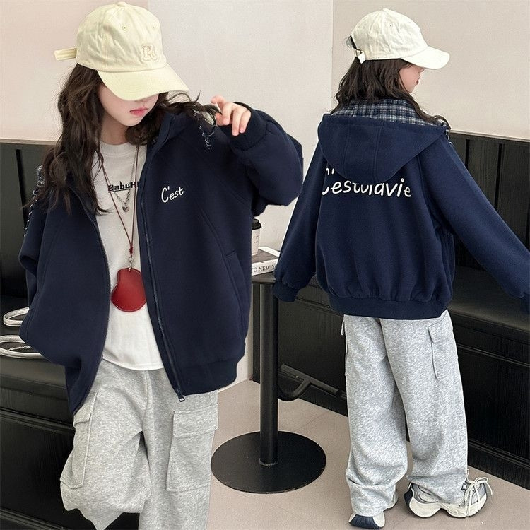 2026 New Children's Winter Clothing, Trendy Spring and Autumn Hooded Sweatshirt for Older Kids, Thin Style Cardigan for Girls