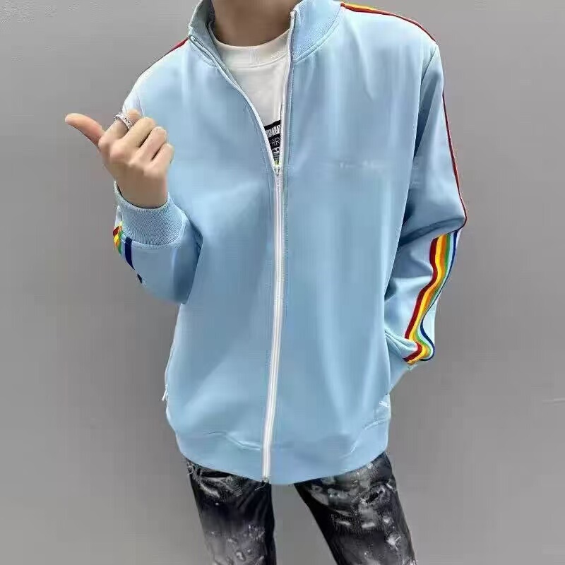 Angel Embroidered Letters, Side Stripes, Casual Ribbon, Sporty Rainbow Jacket, Stylish Jacket