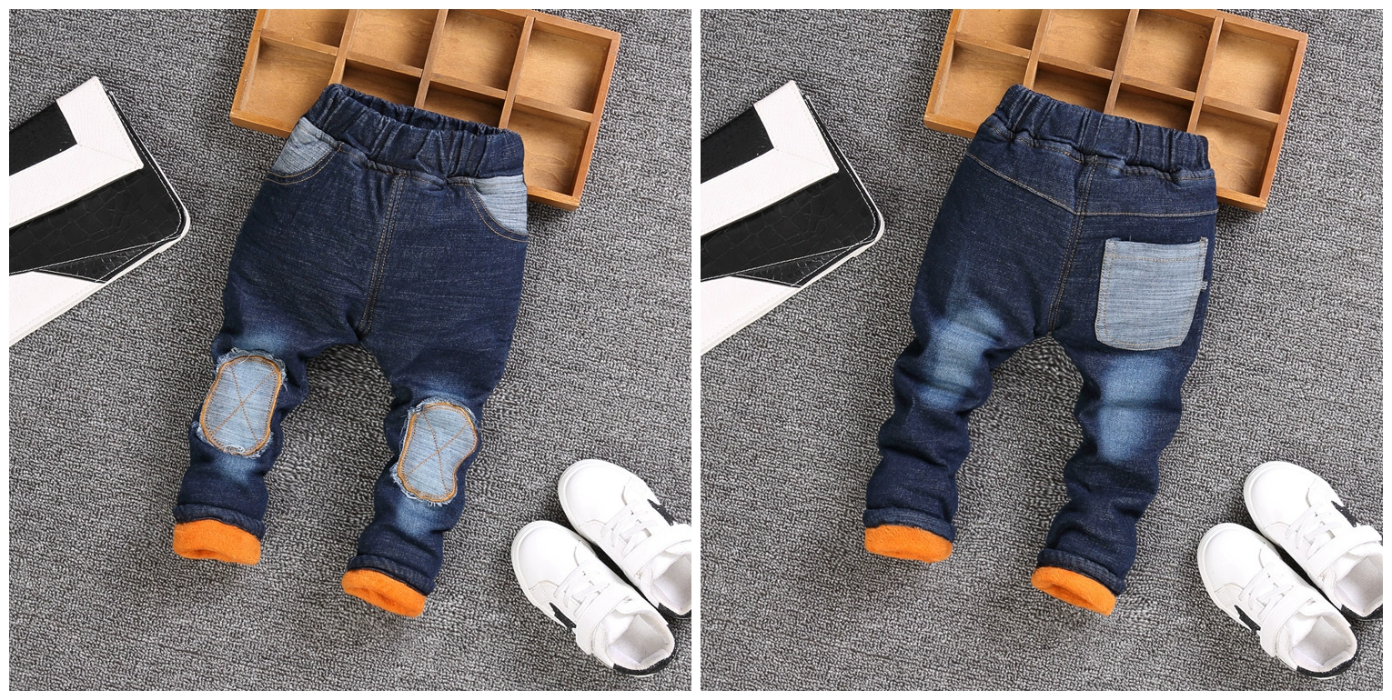 Quần jeans bé trai cộng với quần nhung 2018 mùa đông mới Quần áo trẻ em quần bé mùa thu và quần dày mùa đông