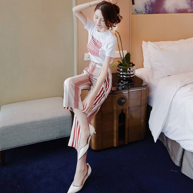 2023 new women's summer net red foreign style age-reducing small man wears fashion fried street wide-leg pants two-piece Korean version