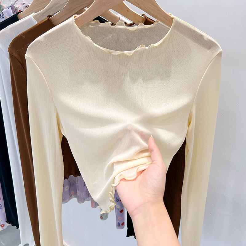 Camisole Dress with Inner Layer, Ice Silk Mesh Sun Protection T-Shirt for Women, Transparent Sheer Top, Black Short Lace Top