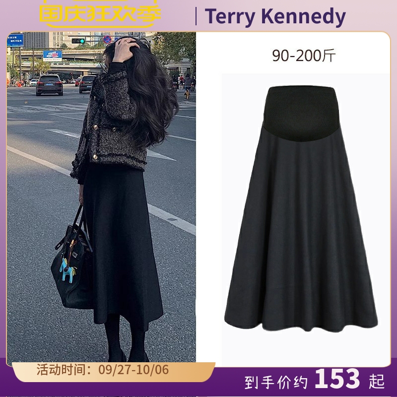 Pregnant Woman Dress Code Suit Autumn Dress Spring style Belly Half Body Dress Long Skirt a Skirt Dresses Dresses Autumn winter Black Half Dresses-Taobao