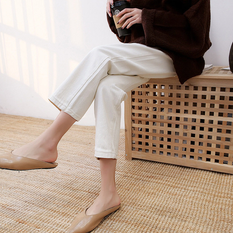 Pregnant women's jeans spring and autumn style trendy mother's outerwear nine points short apricot color straight fashion maternity pants 2022 new