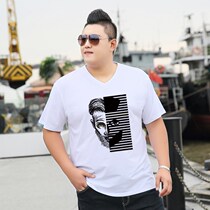 Summer new fat plus mens T-shirt short sleeve fat guy loose trend V collar top fat sweatshirt men