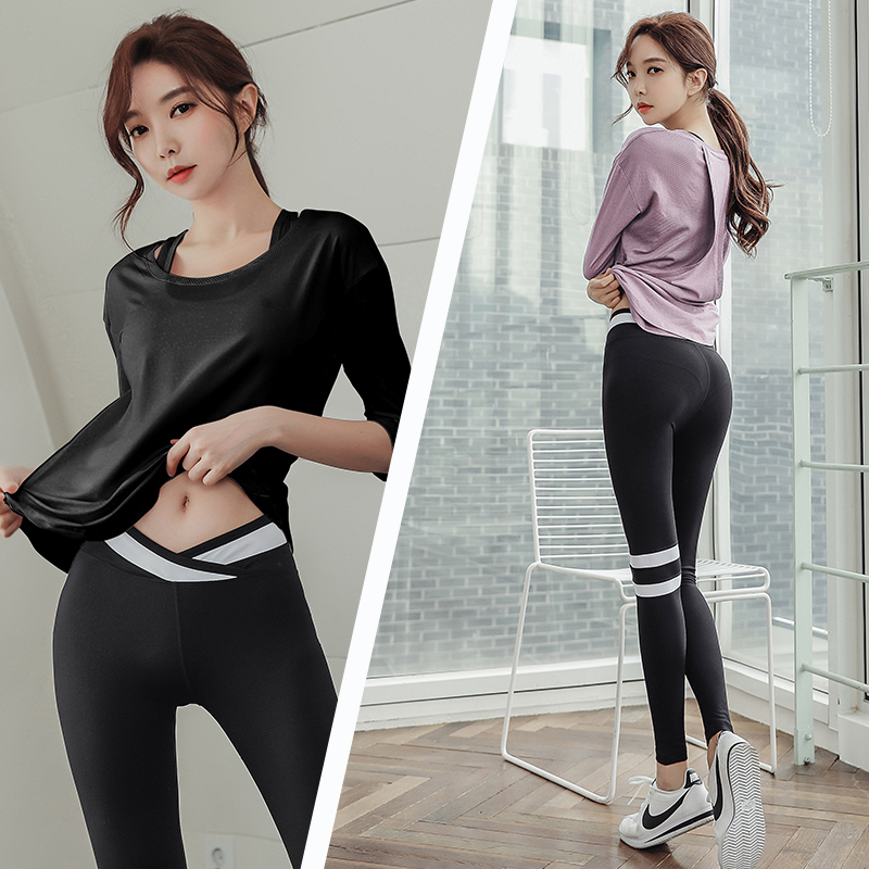Korean yoga suit women's autumn winter style sexy fashion gym professional running sports suit net red speed dry long sleeves