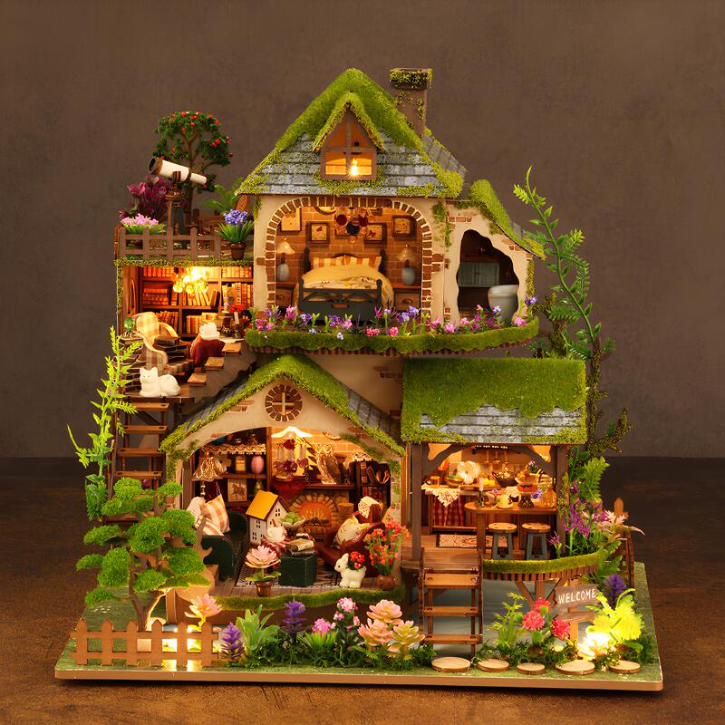 DIY Handmade Cabin Forest Adventure Miniature Model Assembled 3D Stereo Building Block Toy Ornament Birthday Gift for Women