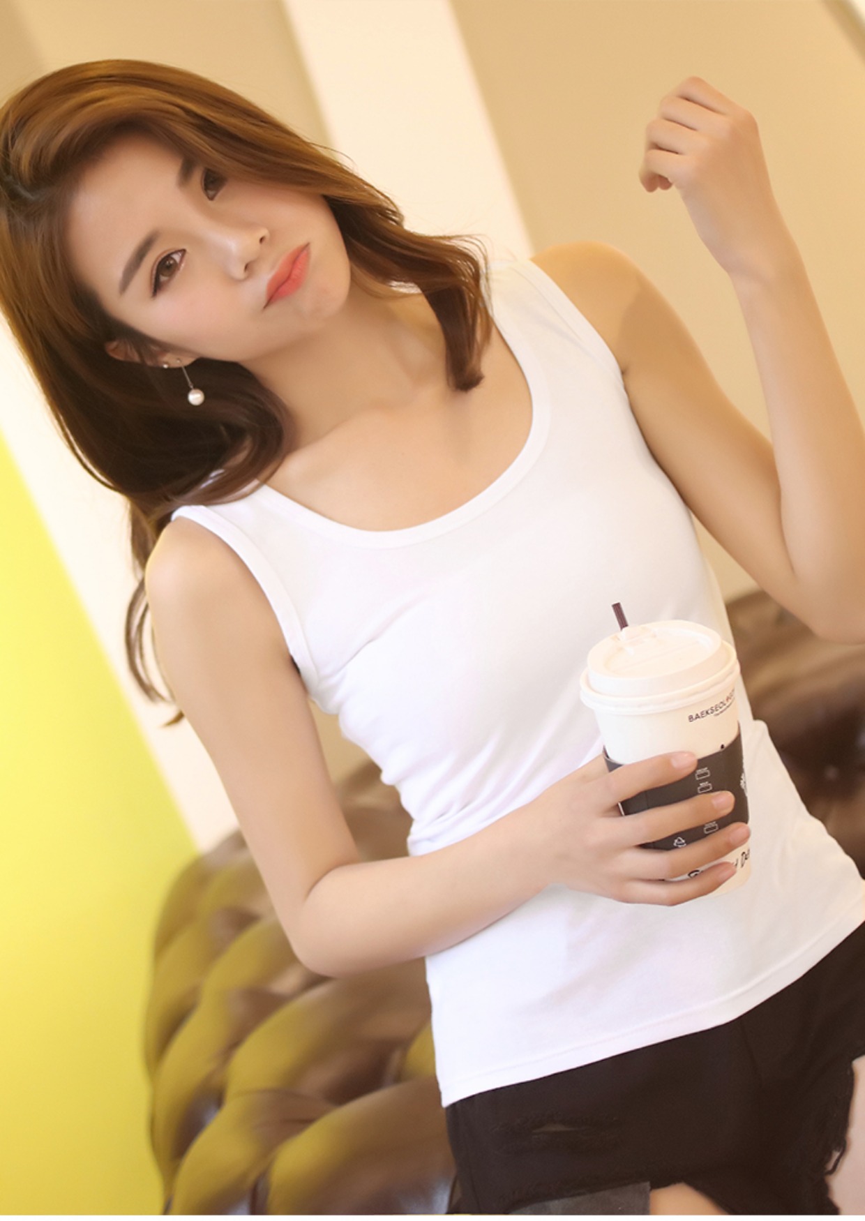 Phiên bản Hàn Quốc của áo dệt kim mặc ngoài ngắn vest nữ sinh viên yếm áo sơ mi cotton hoang dã bên trong đi hè đồ nữ đẹp