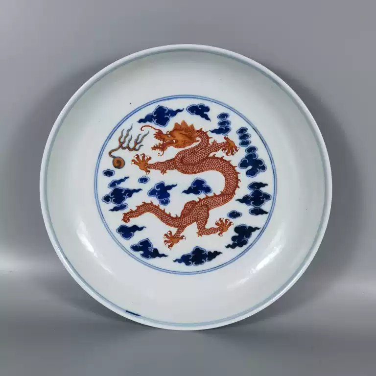 清代官窑青花瓷盘带龙纹设计干隆时期瓷器真品收藏-Taobao-Tmall