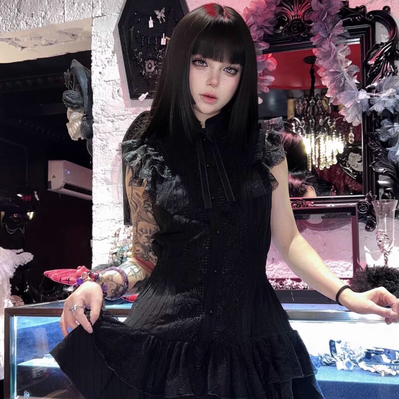 Made in Hell | Darkinlove Gothic Dark Lace Bow Vest Dress Dw955
