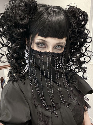 DevilFashion Gothic Metal Ring Lace Black Gauze Veil MK057