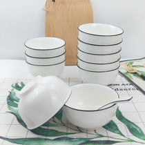 Household bowls 10 sets 5 inch bowls for eating creative personality single ceramic rice bowl Chinese New Year 6-inch noodle bowl black line