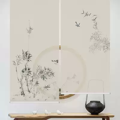 Landscape ink painting door hanging curtain tea room curtain new Chinese rolling curtain blackout curtain translucent soft partition window screen