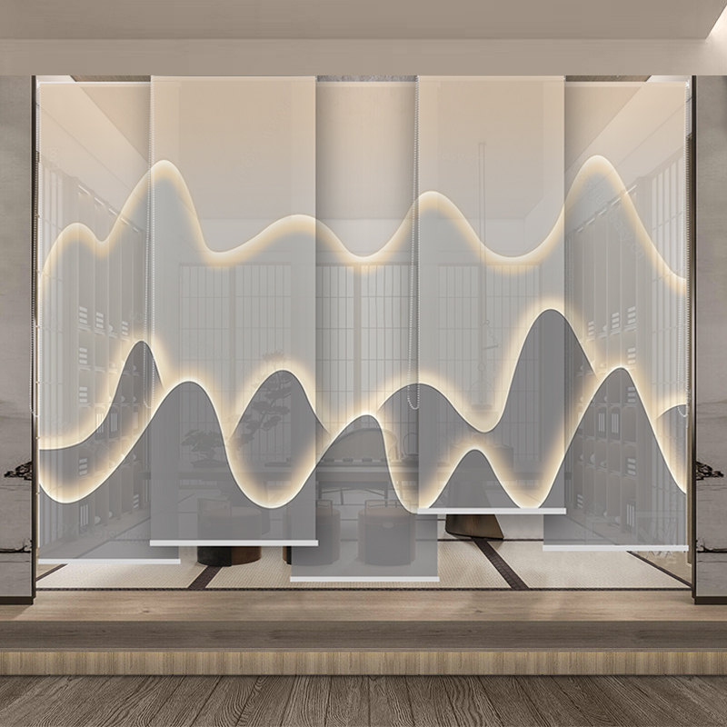 Modern Abstract Landscape Screen Electric Soft Partition Curtain Tea Room Hanging Curtain Roller Curtain Tea Shop Blocking Background Wall