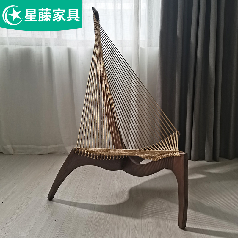 Harp Chair Nordic Solid Wood Designer Money Creative Reclining Chair Folk Sleeping Net Red Single Sofa Casual Art Sailing Chair