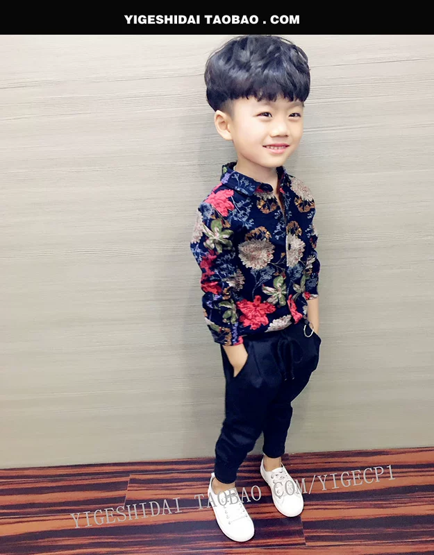 Áo sơ mi nam hoa 2018 phiên bản Hàn Quốc của áo sơ mi nam trẻ em nam mùa thu trẻ em mùa thu boy boy quần áo trẻ em xu hướng quần áo trẻ em 2021