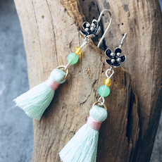 Серьги 绿意 流苏纯天然澳洲玉紫水晶俏皮小花925纯银耳坠 仙儿气十足！