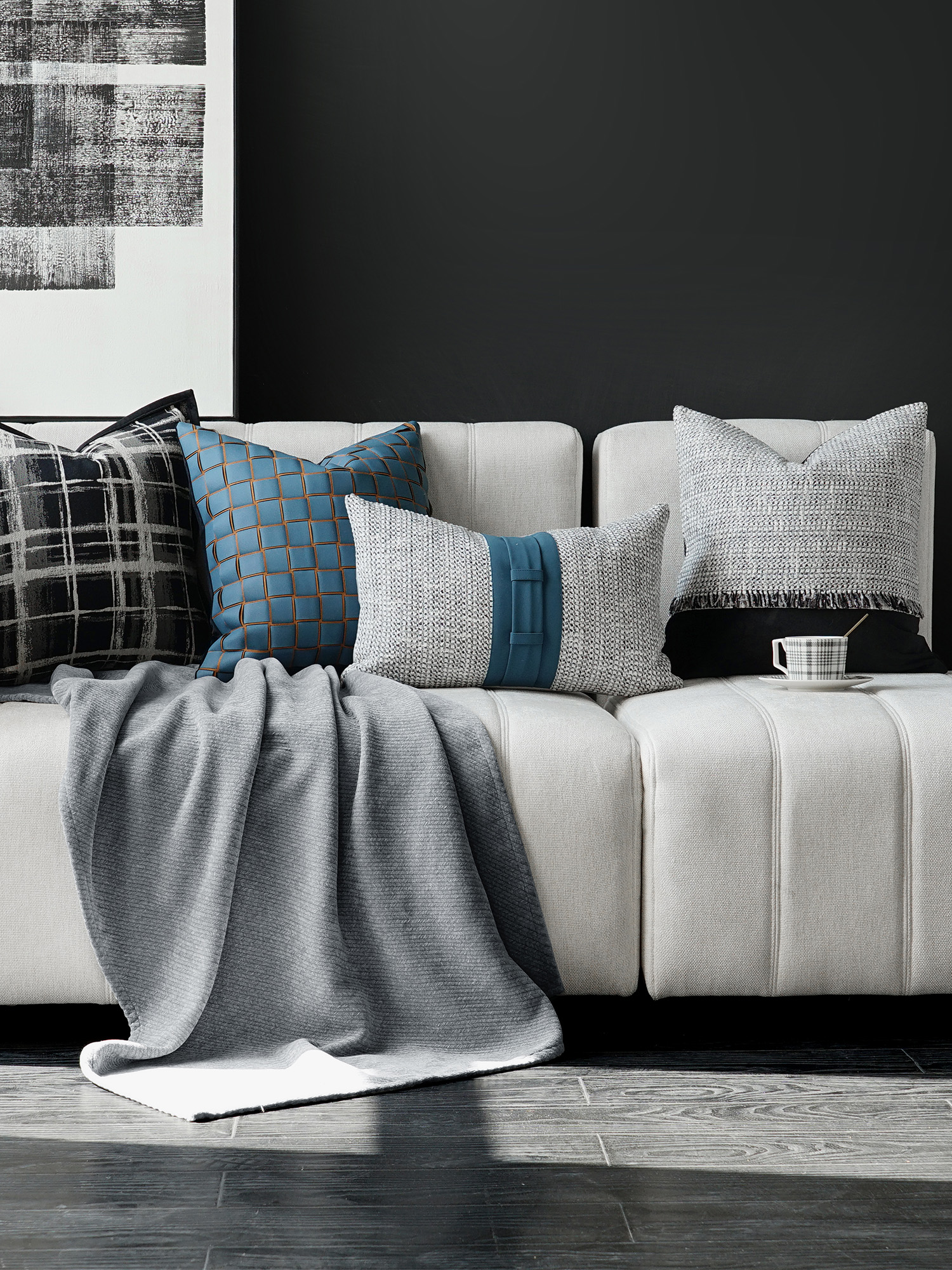 New gray blue original model room living room sofa pillow cushion bay window hotel club soft decoration blanket