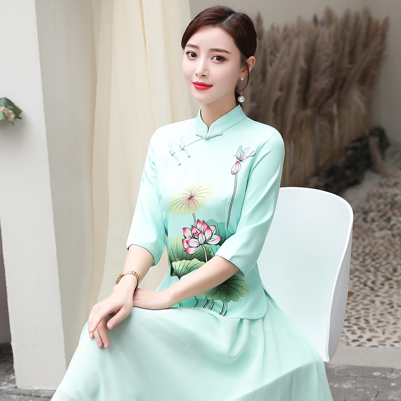  XL+Green top, shiffon long skirt  