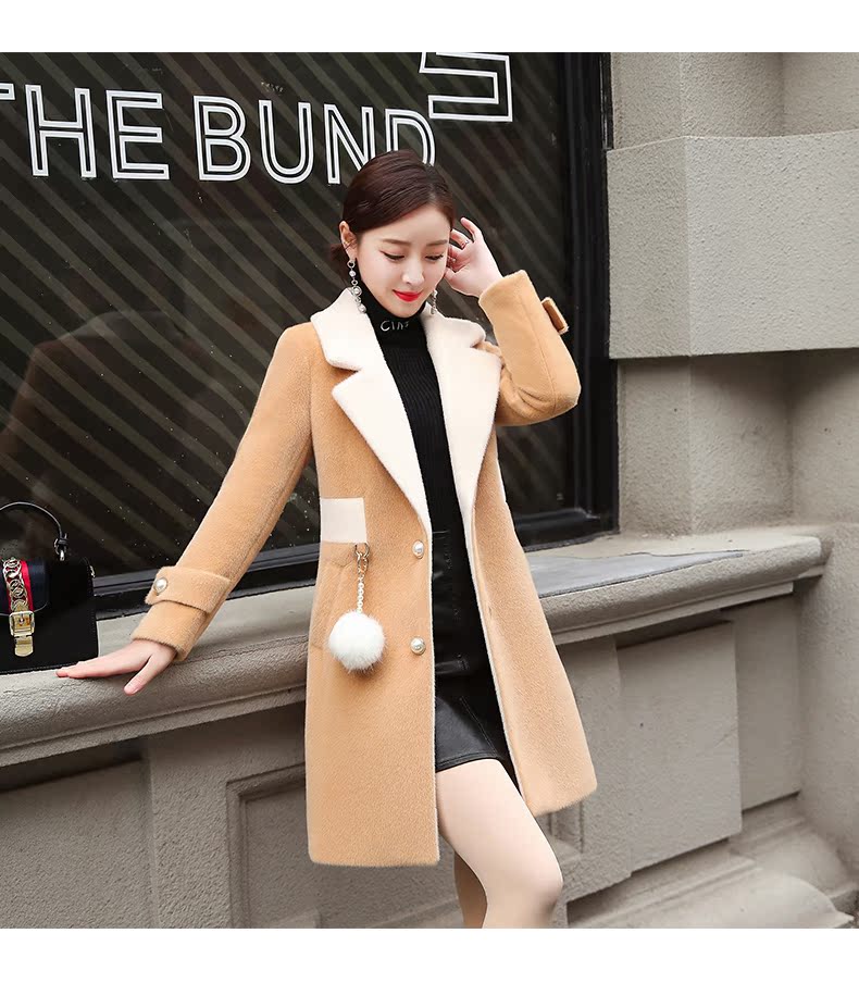 Áo khoác len nhung nước giả nữ dài phần phiên bản Hàn Quốc 2019 mới mùa đông nhung vàng dày - Trung bình và dài Coat áo len cardigan
