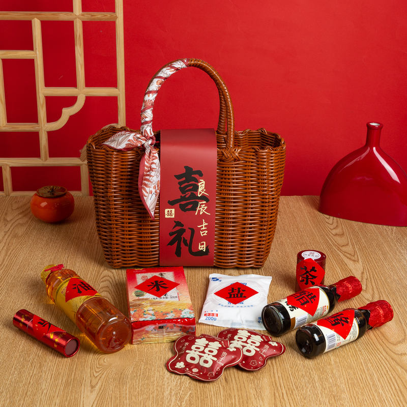 Housewarming Gift Set with Groceries, Oil, Salt, Sauce, Vinegar, Tea, Wedding Return Gift, New Chinese-Style Birthday Gift, Complete Set in a Hand-Held Basket Housewarming Gift Set with Groceries, Oil, Salt, Sauce, Vinegar, Tea, Wedding Return Gift, New Chinese-Style Birthday Gift, Complete Set in a Hand-Held Basket
