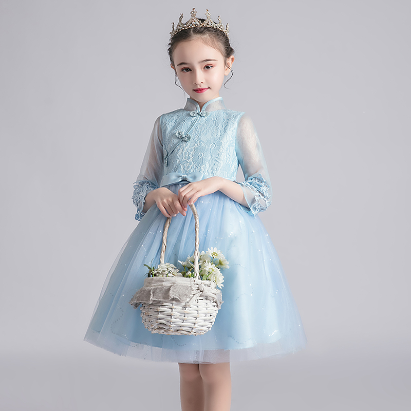 Next win girls dress summer 2021 new foreign style mesh long sleeve princess dress thin