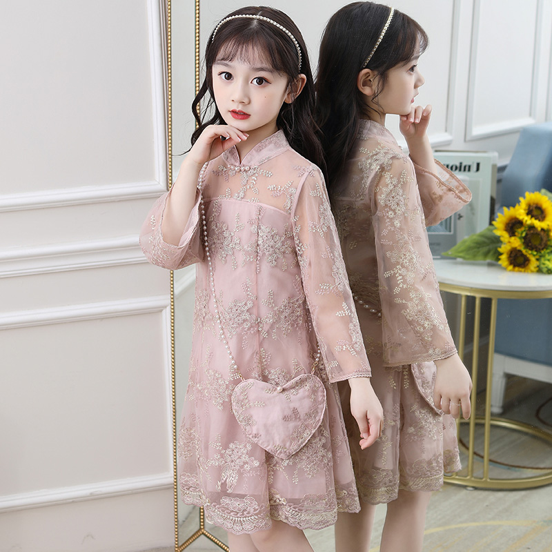 Next win girls high-end cheongsam summer new dress children Chinese style middle child foreign school princess dress