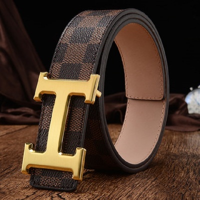 简约百搭真皮H扣头中青年皮带潮
