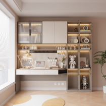 Double desk with bookshelf integrated table modern light luxury office desk computer desktop table home bookcase study table