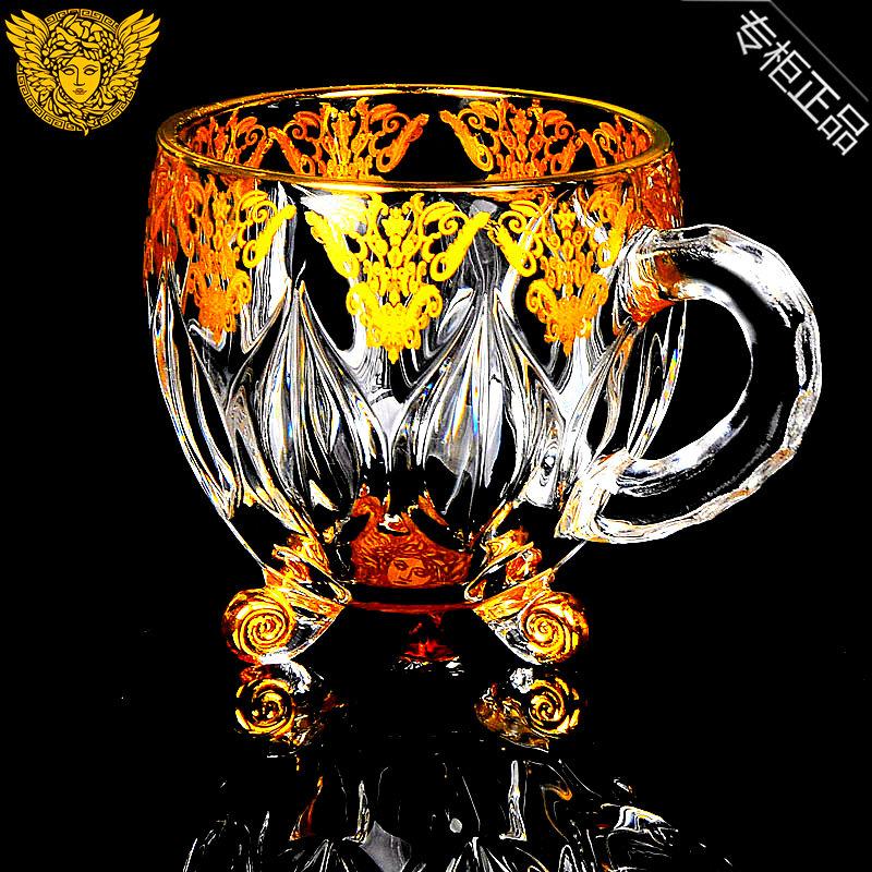 Enamel pattern crystal cup set coffee cup water cup flower tea cup beverage cup with handle glass hot drink tea cup