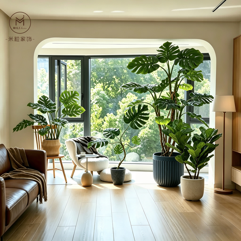High-End Artificial Monstera Potted Plant, Realistic Indoor Greenery, Light Luxury Floor Decoration for the Living Room, No Maintenance Required