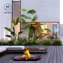 Rice Grain Emulation Plant Building View Indoor Landscape Landing Fake Green Planting Mall Stairs Down Shop Window Decoration Scene Arrangement
