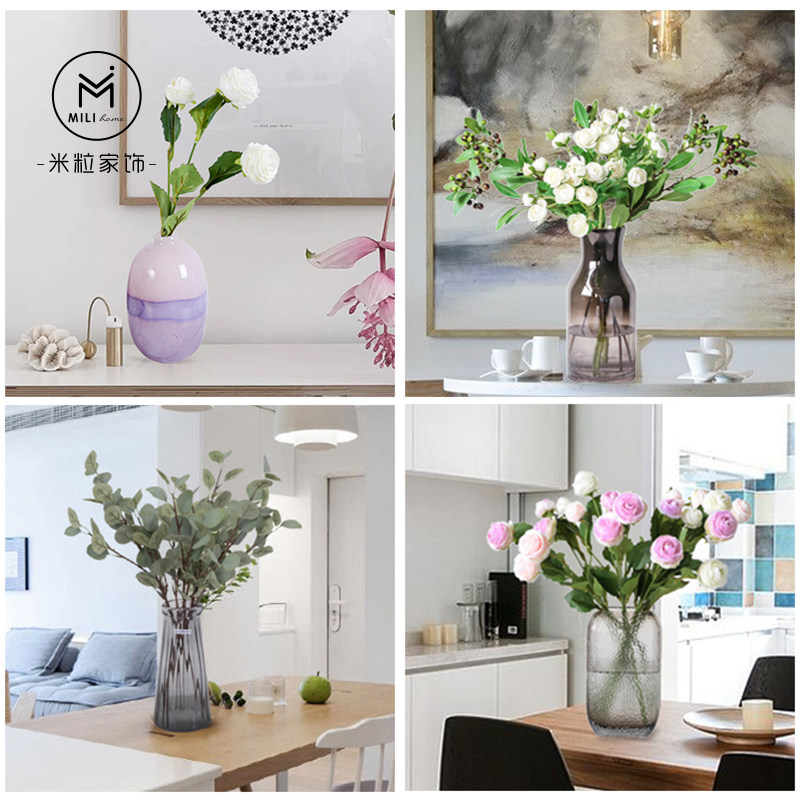 High-end light extravagant vase swing piece modern minimalist transparent flowers glass vase American table floral suit swinging pieces-Taobao