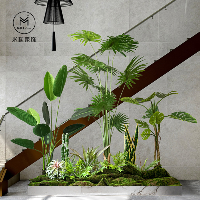 Large Emulation Plant Building View California Banemone Indoor Green Planting Landscape Placement Mall Shop Window Floor Bonsai Decoration