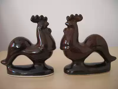 Cizhou kiln 70 80 s flower glazed Rooster pen holder pair of pen washing pen holder 1980s Handan ceramics